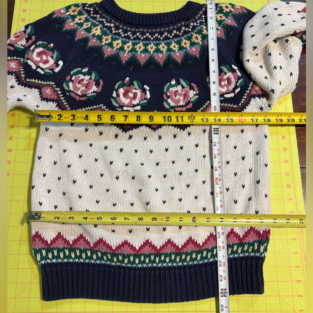 VINTAGE 80s rose floral embroidered‎ fair isle knit sweater cottagecore feminine - Picture 11 of 16